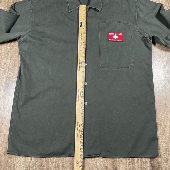 VTG Tommy Hilfiger Surplus Sz L Army Green Long Sleeve Button Up Thick Shirt - Picture 9 of 15